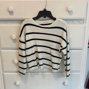 Shein Women's Ribbed Sweater - Cream and Black Stripes